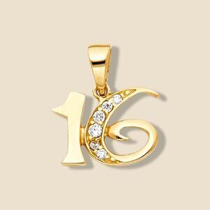 14k Solid Gold Sweet 16 Charm | Sweet 16 Jewelry | Real Gold Pendant | Birthday